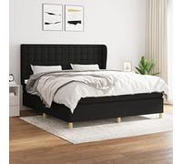 Teenpull Sommier à Lattes Lit avec Matelas, Tête de Lit Réglable, Tissu Noir 180x200 cm, Ressorts Ensachés, Support Moyen-Dur pour Chambre