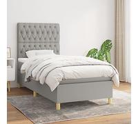 Teenpull Sommier à Lattes Lit avec Matelas, Tissu Gris Clair 100x200cm, Tête de Lit Réglable, Matelas à Ressorts Ensachés, Support Mi-Ferme, Confort Optimal
