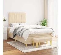 Teenpull Sommier à Lattes Lit Crème 120x200 cm, Tissu Durable, Tête de Lit Réglable, Matelas Ressorts Ensachés, Banc, Soutien Moyen-Dur pour Chambre