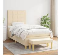 Teenpull Sommier à Lattes Lit Crème 80x200 cm, Tissu Durable, Tête de Lit Réglable, Matelas Ressorts Ensachés, Support Moyen-Dur, Banc Multifonctionnel