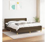 Teenpull Sommier à Lattes Lit Double Marron Foncé, Tissu Polyester Durable, 160x200 cm avec Tête de Lit Réglable, Matelas à Ressorts Ensachés et Surmatelas Confortable