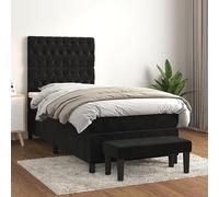 Teenpull Sommier à Lattes Lit Double Noir 100x200 cm avec Tête de Lit Réglable en Velours Doux, Matelas à Ressorts Ensachés Confort Moyen-Dur, et Banc Multifonctionnel
