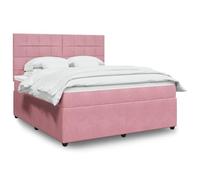Teenpull Sommier à Lattes Lit Double Rose 180x200 cm Velours, Matelas Ressorts Ensachés, Tête de Lit Réglable, Éclairage LED Ambiance, Surmatelas Lavable