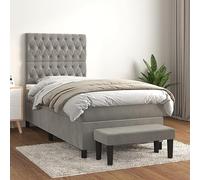 Teenpull Sommier à Lattes Lit et Matelas Gris Clair 90x200 cm, Velours Doux, Tête de Lit Réglable, Ressorts Ensachés, Support Moyen-Dur, Banc Inclus
