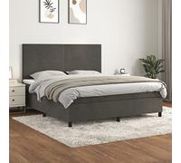Teenpull Sommier à Lattes Lit et Matelas Gris Foncé 160x200cm, Velours Doux, Tête de Lit Réglable, Ressorts Ensachés Confort Moyen-Dur, Ensemble Complet