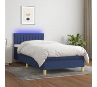 Teenpull Sommier à Lattes Lit Tissu Bleu 100x200 cm, Cadre de Lit Plateforme avec Tête de Lit Réglable, Matelas à Ressorts Ensachés et Bande LED Colorée pour Chambre