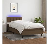 Teenpull Sommier à Lattes Marron Foncé 90x190cm avec Tête de Lit Réglable, Matelas à Ressorts Ensachés, Surmatelas et Bande LED Intégrée, pour Un Sommeil Réparateur