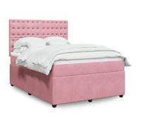 Teenpull Sommier à Lattes Rose 160x200 cm en Velours, Cadre de Lit avec Tête de Lit Réglable, Matelas à Ressorts Ensachés et Surmatelas Confortable, Cama Complète