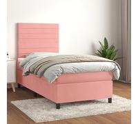 Teenpull Sommier à Lattes Rose 80x200 cm en Velours Doux, Cadre de Lit avec Tête de Lit Réglable, Matelas à Ressorts Ensachés et Surmatelas Confortable pour Chambre
