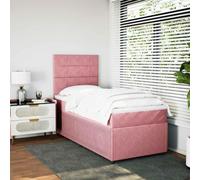 Teenpull Sommier à Lattes Rose 80x200 cm en Velours, Lit Plateforme avec Tête de Lit Réglable, Matelas à Ressorts Ensachés et Bande LED, Cama Flottante