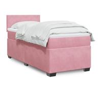 Teenpull Sommier à Lattes Rose 80x200 cm, Lit Plateforme en Velours Doux avec Tête de Lit, Matelas à Ressorts Ensachés et Surmatelas Confortable, Cama