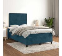 Teenpull Sommier à Lattes Velours Bleu Foncé 120x200cm, Lit avec Tête de Lit Réglable, Matelas à Ressorts Ensachés Confort Moyen-Dur, Surmatelas Doux