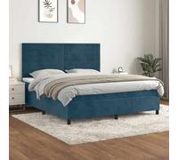Teenpull Sommier à Lattes Velours Bleu Foncé 180x200cm, Lit Double avec Tête de Lit Réglable, Matelas à Ressorts Ensachés et Surmatelas Confortable, Cama Complète