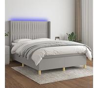Teenpull Sommier Lit LED Gris Clair 140x190 cm, Tissu Durable, Tête de Lit Réglable, Matelas Ressorts Ensachés, Surmatelas Mousse, Bande Lumineuse USB pour Chambre