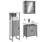 Teenpull Sonoma Ensemble de 3 meubles de salle de bain gris en bois avec miroir, meuble de lavabo, armoire de salle de bain, grand espace de rangement, pieds réglables, pour salle de bain