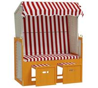 Teenpull Strandkorb en résine tressée avec auvent, Bois Massif Naturel, Chaise Lounge Outdoor Rouge Blanc, Dossier inclinable 3 Positions, Repose-Pieds Extensible, idéal Plage et Patio détente