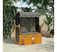 Teenpull Strandkorb en résine tressée et Bois Massif avec Coussins rembourrés Noir Gris, Chaise Lounge Outdoor Confortable avec Dossier réglable et auvent pour Patio Plage Jardin