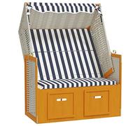 Teenpull Strandkorb en résine tressée et Bois Massif Blanc Bleu avec auvent, Dossier réglable 3 Positions, Repose-Pieds Extensible, Chaise Lounge Outdoor Confortable pour Plage Jardin Patio