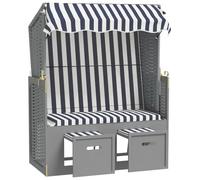 Teenpull Strandkorb en résine tressée et Bois Massif Bleu Blanc avec auvent, Dossier inclinable 3 Positions, Repose-Pieds extractibles, Chaise Lounge extérieure Confortable pour Plage et Patio