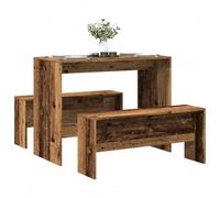 Teenpull Table à manger 3 pièces avec 2 bancs, aspect bois recyclé robuste, idéale pour cuisine, salle à manger, petits espaces de vie