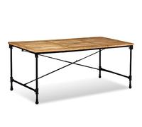 Teenpull Table à Manger en Bois de manguier Massif 180 cm avec Pieds en Acier et roulettes, Finition Mate Marron et Noir pour Cuisine et Salle à Manger, Design Industriel Stable et Durable