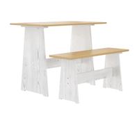 Teenpull Table à Manger et Banc Reine en Bois pin Massif Marron Miel Blanc 100x60x73 cm Ensemble Salle à Manger Cuisine Repas Confort