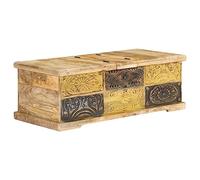 Teenpull Table basse 100 x 50 x 35 cm en bois massif manguier, sculptée à la main avec 2 portes pliantes, table de salon avec espace de rangement, table d'appoint pour salon