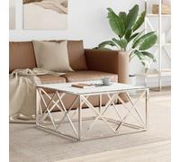 Teenpull Table Basse argentée en Acier Inoxydable 80x80x40 cm avec Plateau en Verre trempé Finition marbre Blanc pour Salon Moderne et Espace de Vie élégant