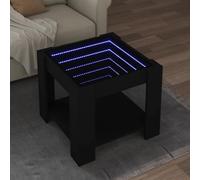 Teenpull Table Basse avec LED Noir en Bois d'ingénierie 53x53x45 cm, Table de Salon multifonctionnelle avec Miroir Infini, éclairage RVB, Plateau Robuste et Rangement intégré