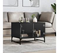 Teenpull Table basse avec portes en verre - Noire - 68,5 x 50 x 50 cm - En bois - Table de salon moderne avec espace de rangement pour livres, décoration