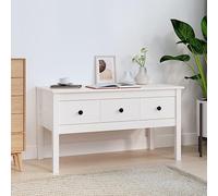 Teenpull Table basse blanche 102 x 49 x 55 cm en pin massif avec 3 tiroirs, table de salon stable pour un rangement élégant, design durable