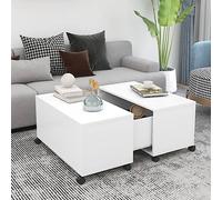Teenpull Table basse blanche 75 x 75 x 38 cm en matériau dérivé du bois - Table d'appoint carrée avec compartiment de rangement extensible - Table basse stable pour salon