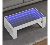 Teenpull Table Basse Blanche avec LED Infini en Bois d'ingénierie 90x53x30 cm pour Salon, Table de Centre Multifonction avec éclairage RVB Personnalisable