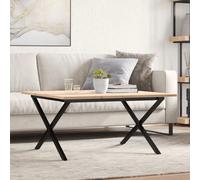 Teenpull Table Basse Cadre en X Bois de pin Massif et Acier 90x90x45 cm Meuble Salon Durable Stable Design Rustique Naturel
