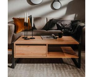 Teenpull Table Basse Denver 55 Finori chêne Artisanal Gris Anthracite Design Industriel avec Rangement tiroir Compartiment 100 x 55 x 40 cm Salon Facile à Assembler