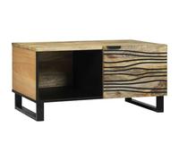 Teenpull Table Basse en Bois d'acacia Massif Marron et Noir 80 x 50 x 40 cm avec étagère, Table de Salon Fonctionnelle, Centre de Vie Polyvalent pour Espace Contemporain