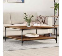 Teenpull Table basse en bois recyclé 100 x 100 x 40 cm, carrée, avec étagère industrielle, cadre en fer robuste, pour salon, durable