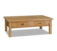 Teenpull Table basse en teck massif - 100 x 60 x 35 cm - Table de salon avec 2 tiroirs - Table de canapé rustique pour salon, table d'appoint