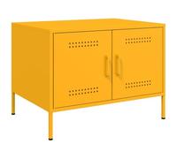 Teenpull Table Basse Jaune Moutarde en Acier laminé à Froid 68x50x50,5 cm avec Rangement, 2 Portes, Pieds réglables, Table de Salon Fonctionnelle pour séjour organisé