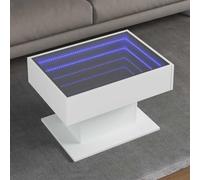 Teenpull Table Basse LED Blanc Bois d'ingénierie 70x50x45 cm Stable multifonctionnelle pour Salon Chambre Ambiance personnalisée