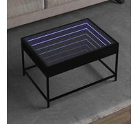 Teenpull Table Basse LED Infini Noire 70x50x41 cm en Bois d'ingénierie avec Miroir, Table d'appoint multifonctionnelle pour Salon, Ambiance Personnalisable et Design Moderne