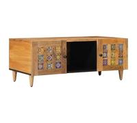 Teenpull Table basse naturelle en bois de manguier massif 100 x 54 x 40 cm avec espace de rangement, porte à charnière et compartiment de rangement pour salon, canapé, salon et coin salon confortable