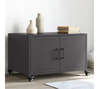 Teenpull Table Basse Noir en Acier laminé à Froid 68x50x43,5 cm avec Rangement, 2 Portes, poignées métal, roulettes pour Salon, Table de séjour Pratique et Mobile