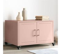 Teenpull Table Basse Rose en Acier laminé à Froid 68x50x43,5 cm avec Rangement, 2 Portes, poignées métalliques, roulettes pour Salon Pratique et Design Tendance