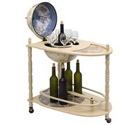 Teenpull Table de bar globe en bois d'eucalyptus avec roulettes, chariot de bar vintage pour salon et salle à manger, armoire à boissons compacte avec décor Renaissance