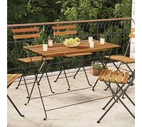 Teenpull Table de bistrot pliable 100 x 54 x 71 cm, bois massif d'acacia et acier, table de jardin robuste pour balcon, terrasse, peu encombrante et durable