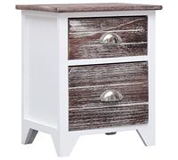 Teenpull Table de Chevet Marron et Blanc en Bois de Paulownia 38x28x45 cm avec 2 tiroirs, Table de Nuit élégante pour Chambre, Ensemble de Tables d'appoint pour Salon et Rangement Pratique