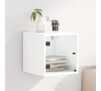 Teenpull Table de Chevet Murale avec Porte en Verre Blanc 35x37x35 cm en Bois d'ingénierie, Table d'appoint Chambre, Espace Rangement Pratique, Design élégant et Stable