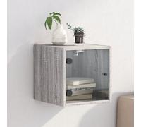 Teenpull Table de Chevet Murale Sonoma Gris avec Porte en Verre 35x37x35 cm Bois d'ingénierie Plateau Stable Rangement Pratique pour Chambre Salon
