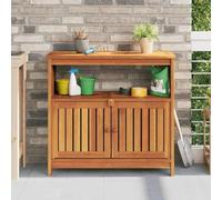Teenpull Table de jardin - Console - 80 x 35 x 75 cm - Bois massif d'acacia huilé - Robuste - Pour l'extérieur - Avec espace de rangement et portes - Polyvalent